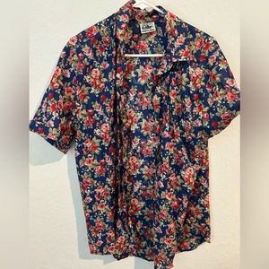 Cakeworthy Floral Button Down Shirt - Blue and Red